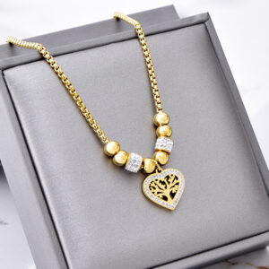 Golden Tree of Life Heart Necklace – Love Charm Pendant