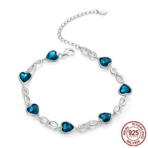 Blue Heart Charm Bracelet – S925 Silver Romantic Jewelry