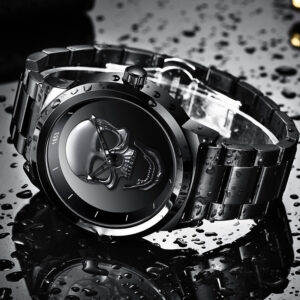 LIGE Skull Dial Men's Watch – Gothic Stainless Steel Luxury Timepiece