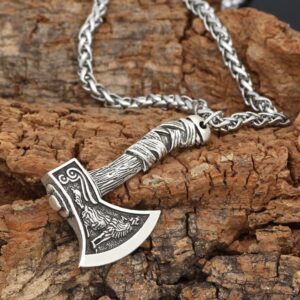 Nordic Viking Axe Necklace – Celtic Rune Warrior Pendant